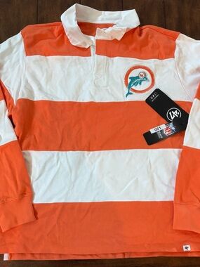 Miami Dolphins 47 Brand  Rugby Shirt Medium Orange White Striped NWT